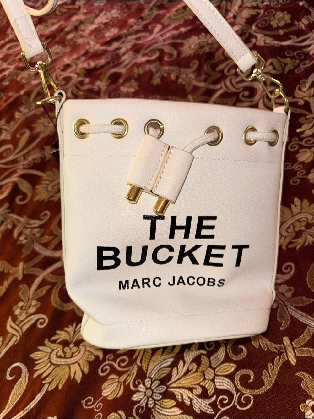 Source Unknown White Mini Bucket Bag with Black Logo